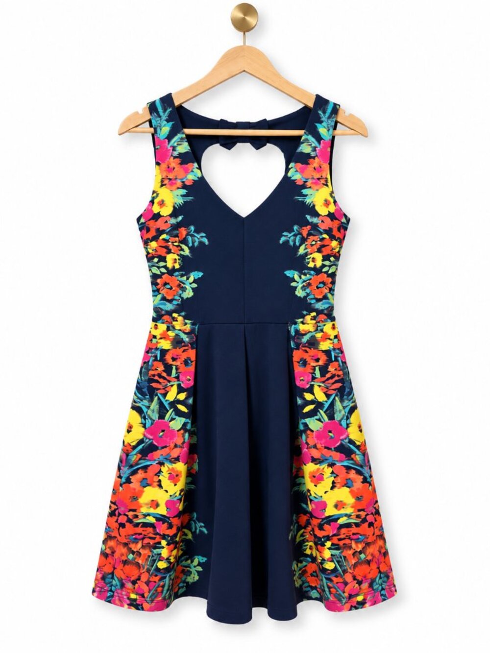 Candie’s Y2K Navy Floral Bow Back Cutout Skater Dress Size M Coquette